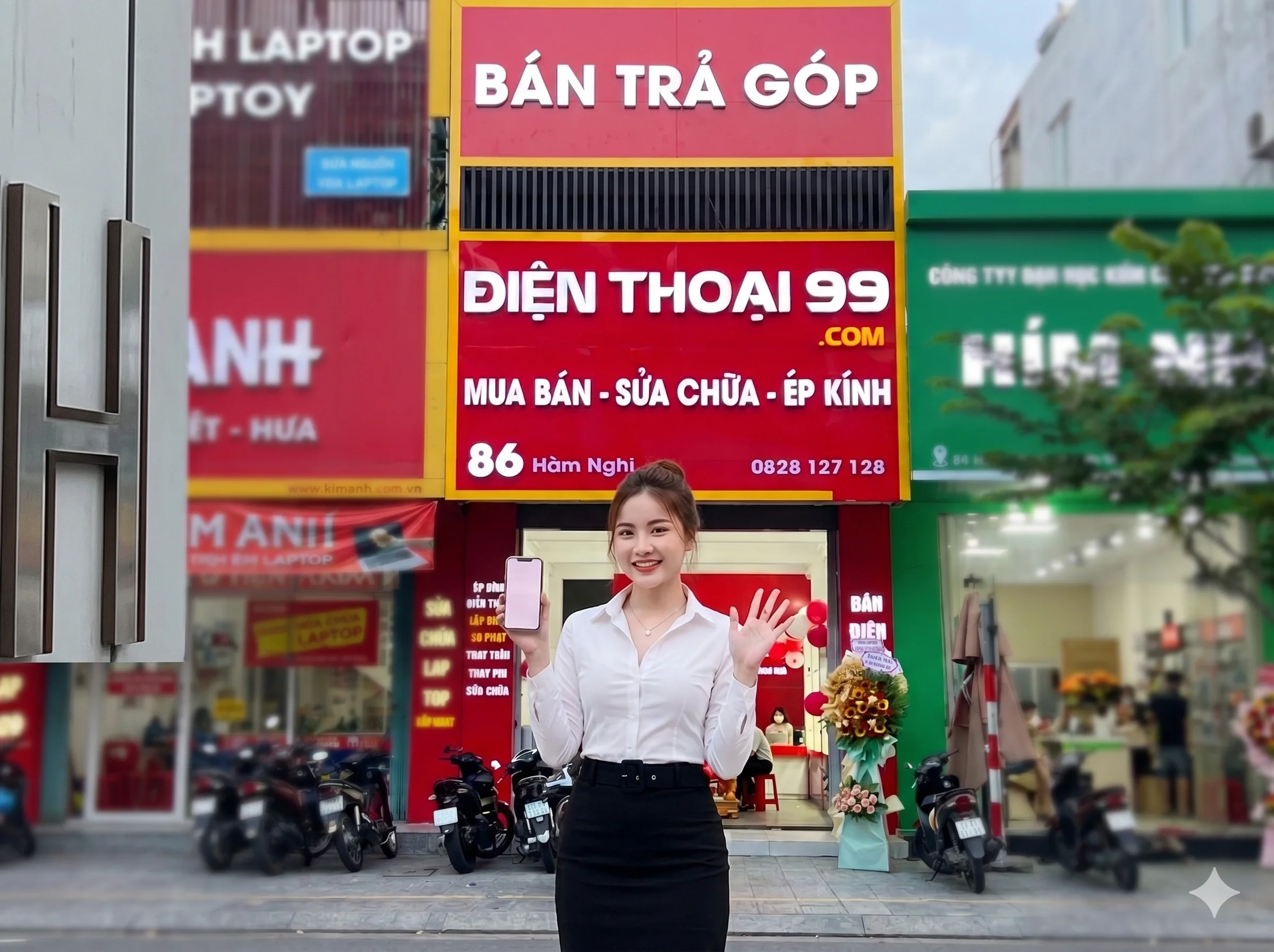 Nữ nhân viên Điện Thoại 99 tư vấn khách hàng tại cửa hàng 86 Hàm Nghi Đà Nẵng uy tín.