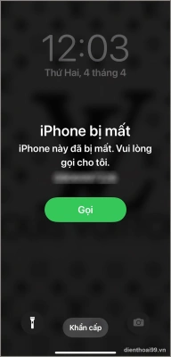 Màn hình iPhone bị mất hiển thị thông báo tìm lại máy, liên hệ Điện Thoại 99 Đà Nẵng.
