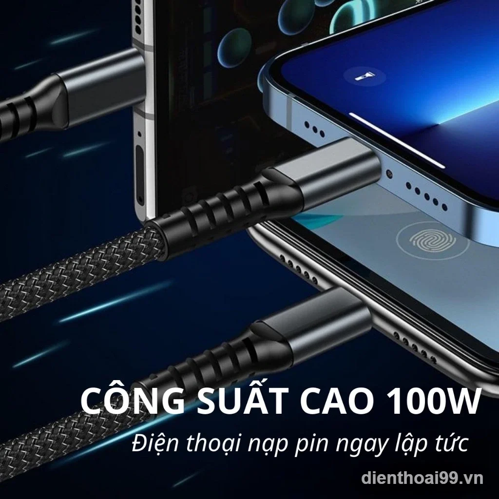 Cáp sạc nhanh Type C 100W cho điện thoại giá rẻ tại Điện Thoại 99.