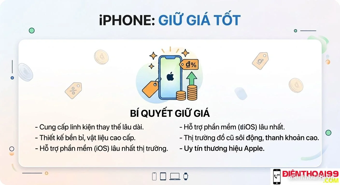 Infographic giữ giá tốt của iPhone tại Điện Thoại 99 Đà Nẵng