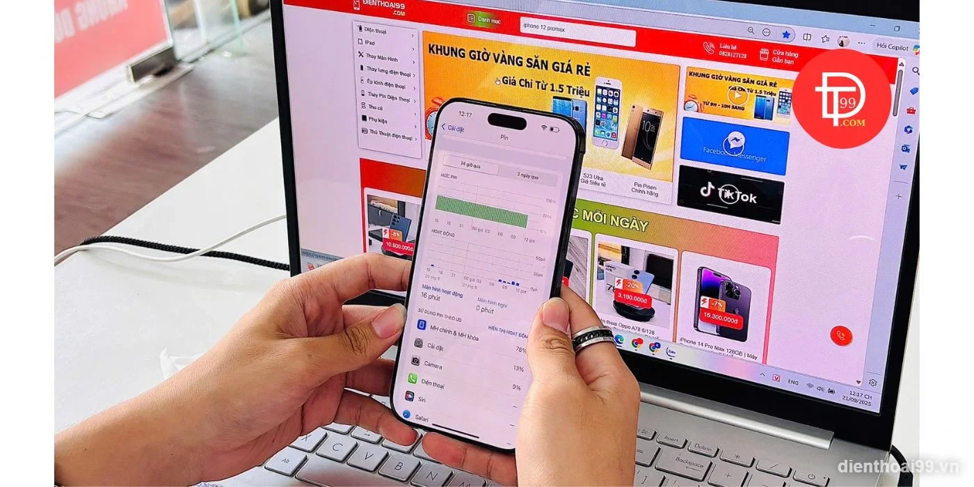Kiểm tra tình trạng pin iPhone 15 Pro Max chính xác tại Điện Thoại 99 Đà Nẵng