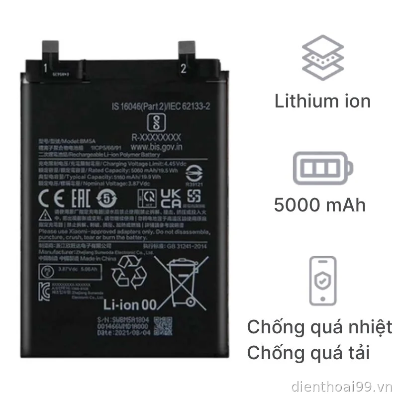 Thay pin linh kiện Điện Thoại Redmi Note 13 Dung Lượng Chuẩn, Bảo Hành 3 Tháng